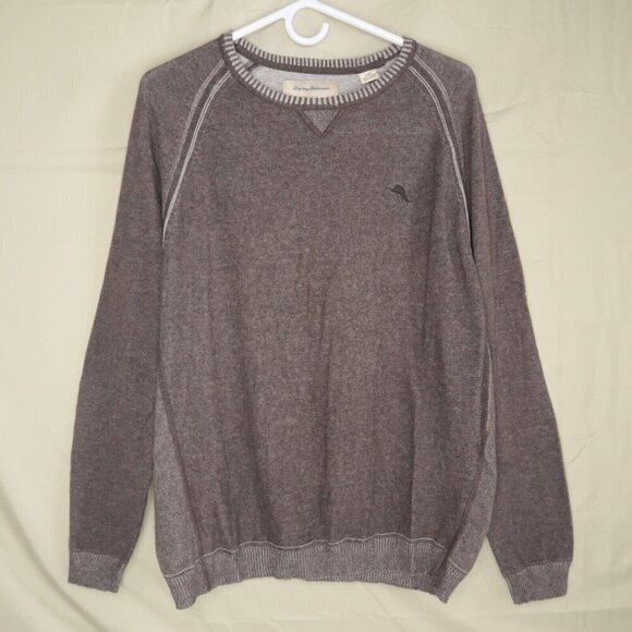 Tommy Bahama Sweater Gray Pullover Long Sleeve Round Neck 100% Cotton Mens Large - Picture 1 of 11